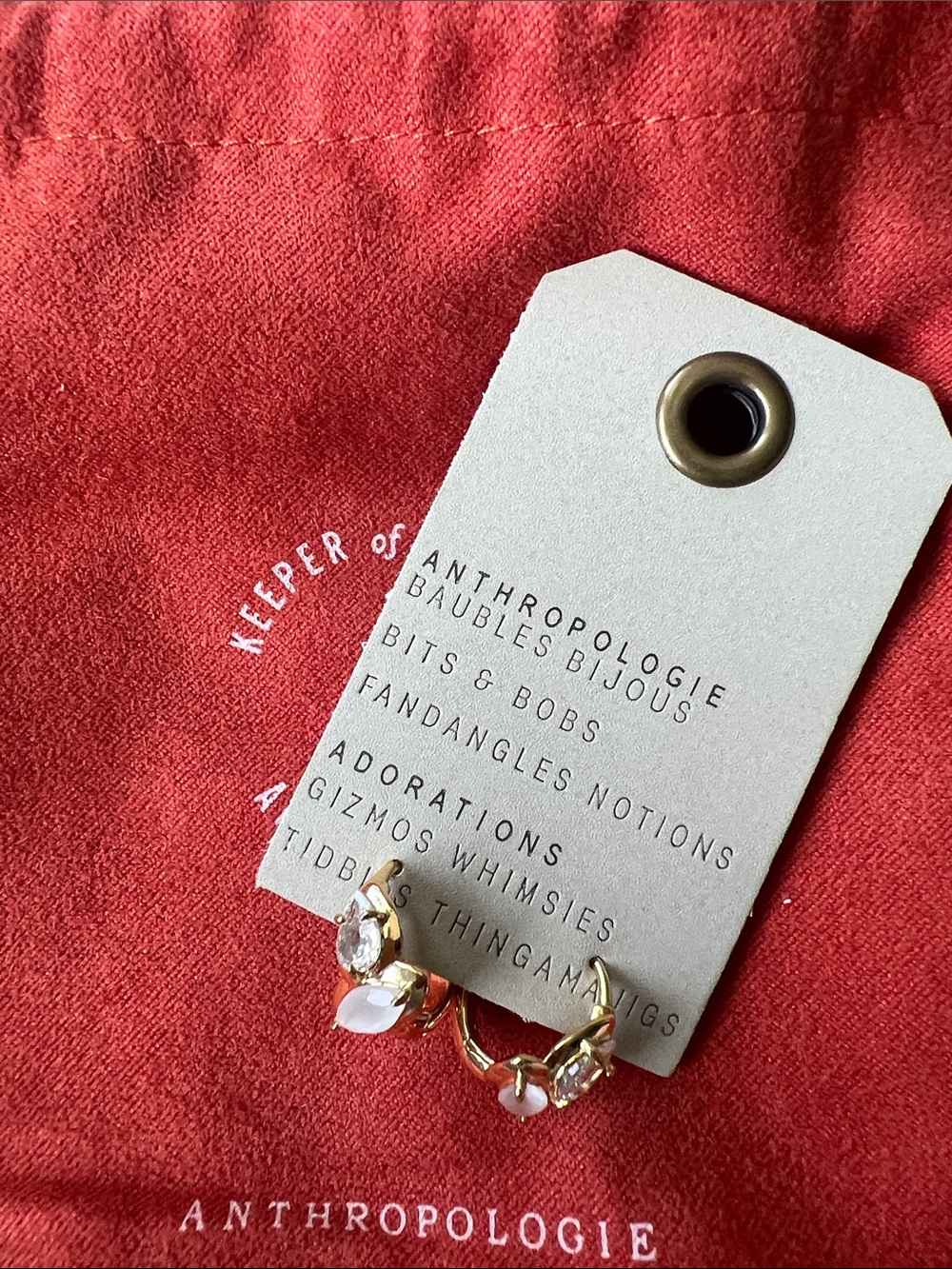 Anthropologie Gold Cuff Earring with Crystal & White Pearl